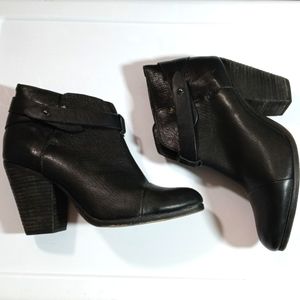 Rag & Bone Harrow Leather Strap Block Heel Ankle Boot Black